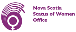 Purple logo with text: Nova Scotia Status of Women Office